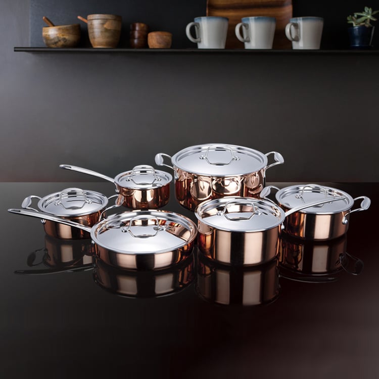 Nikkuri - 12 Pieces Tri-Ply Bonded Copper Cookware Set Stainless Steel Interior