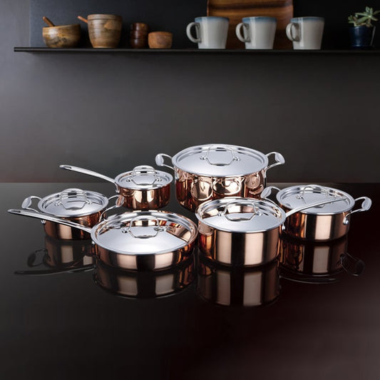 Nikkuri - 12 Pieces Tri-Ply Bonded Copper Cookware Set Stainless Steel Interior